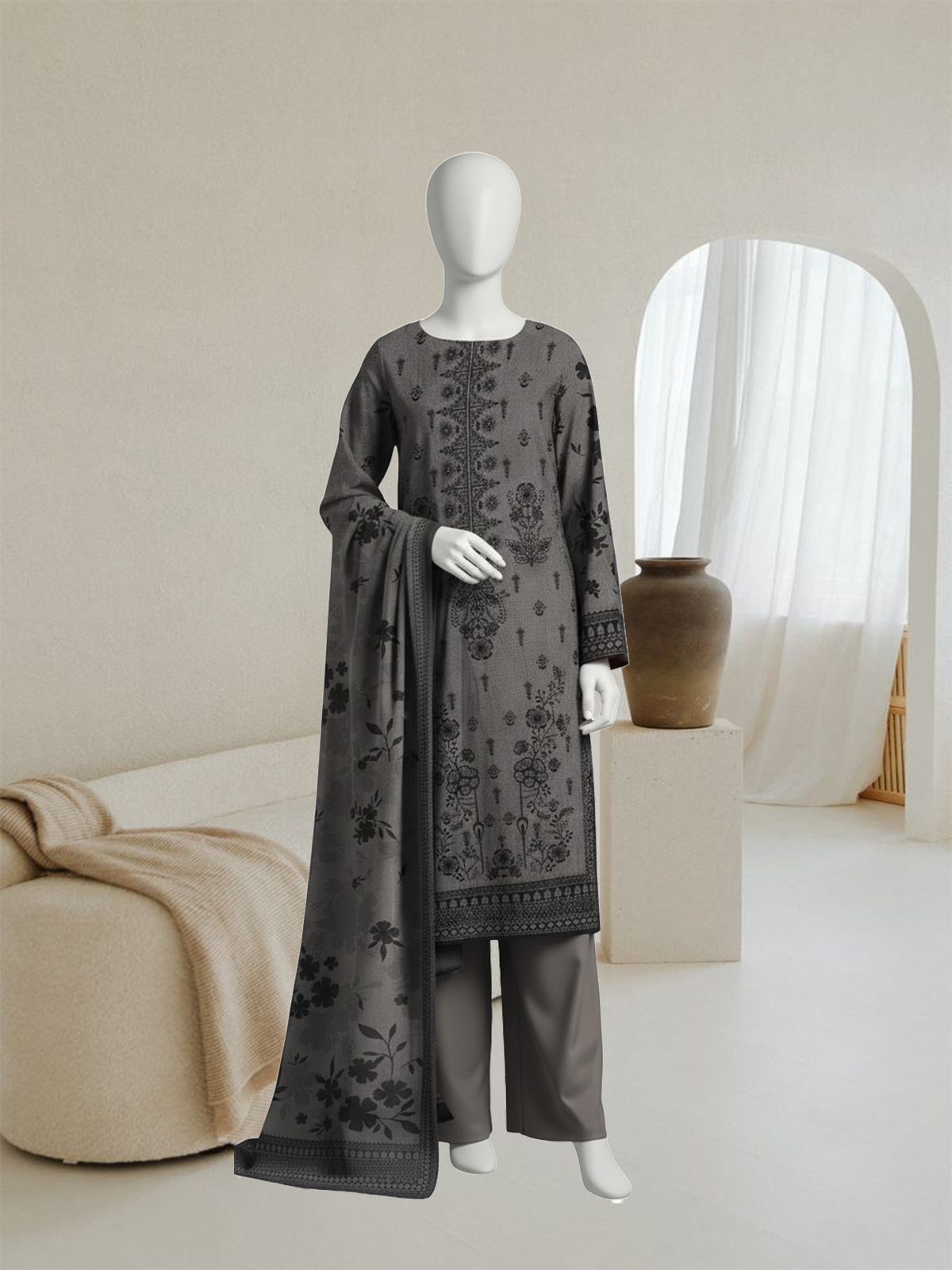 Elegant Grey Dhanak Suit