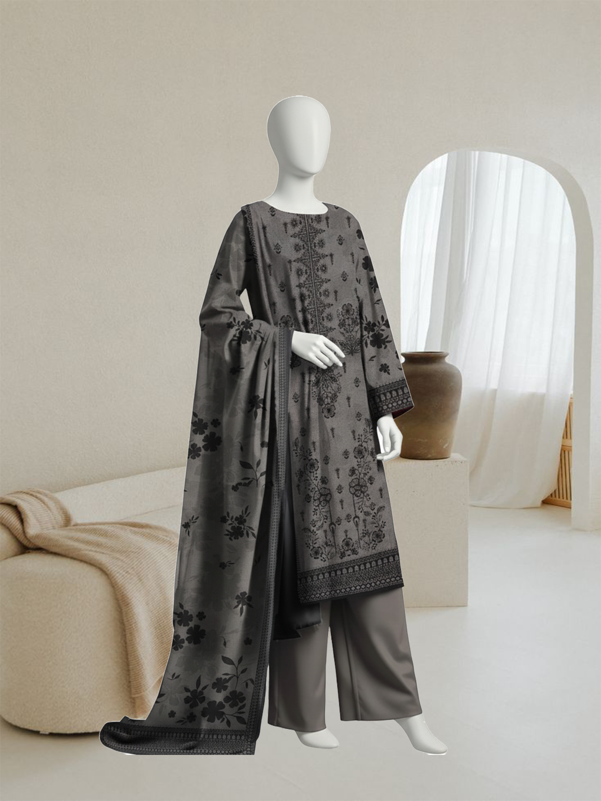 Elegant Grey Dhanak Suit
