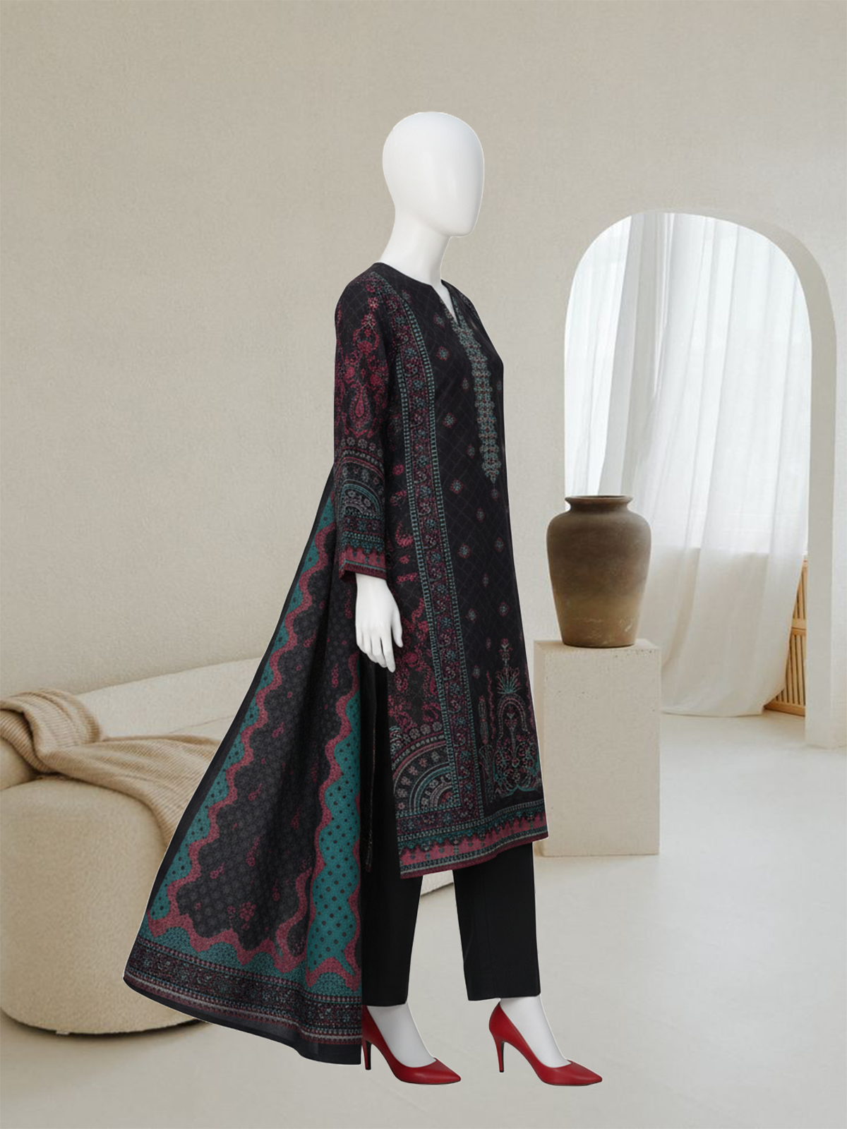 Elegant Black Dhanak Suit