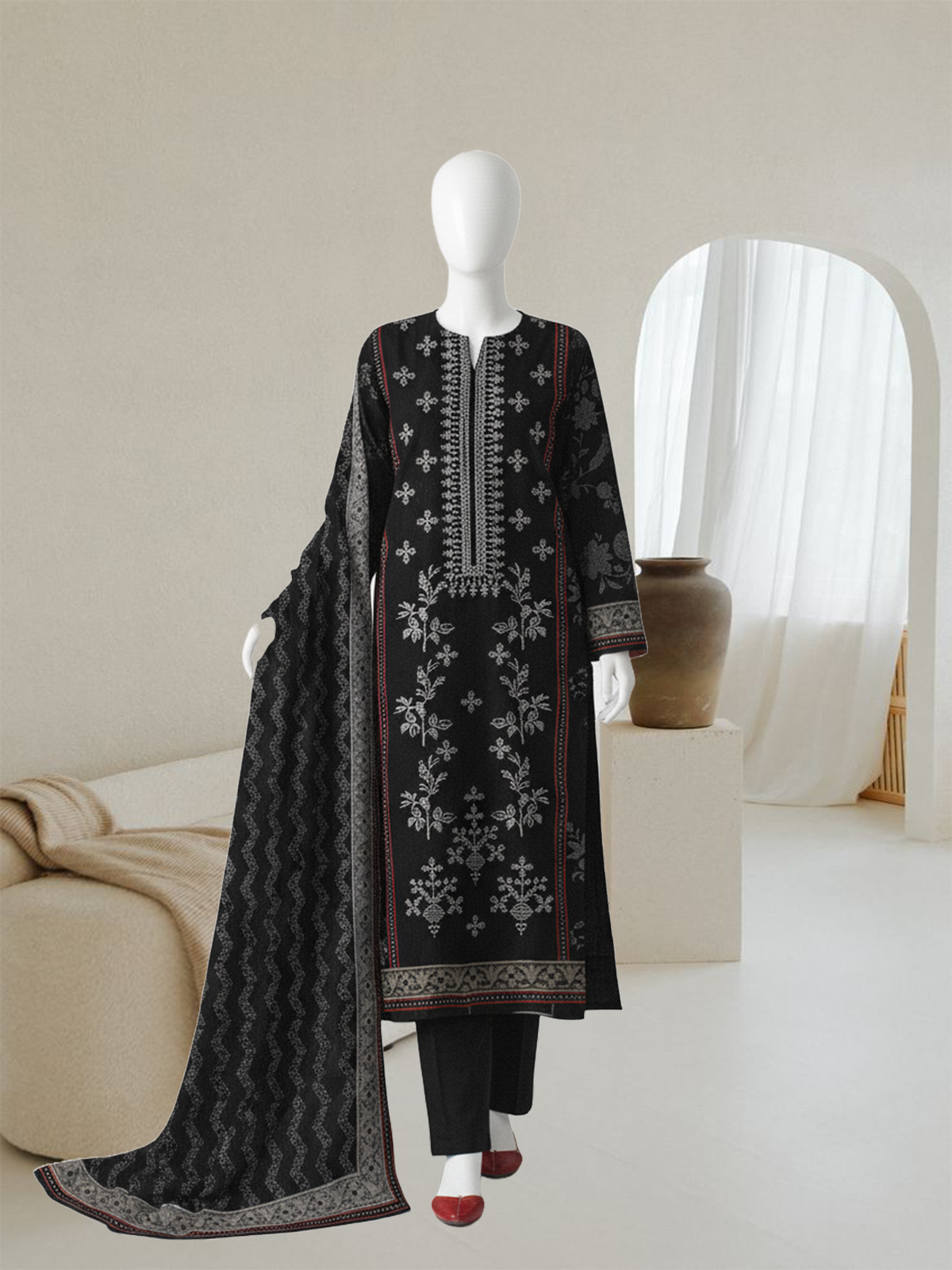 Black & White Dhanak Suit