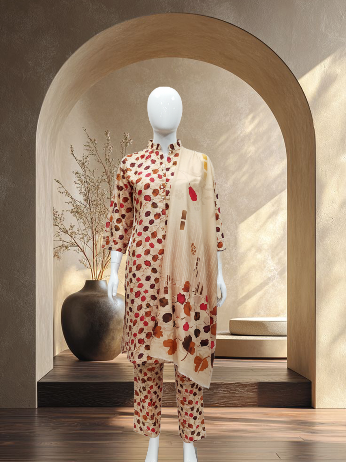 Cream Poppy Floral Twill 3-Piece Set